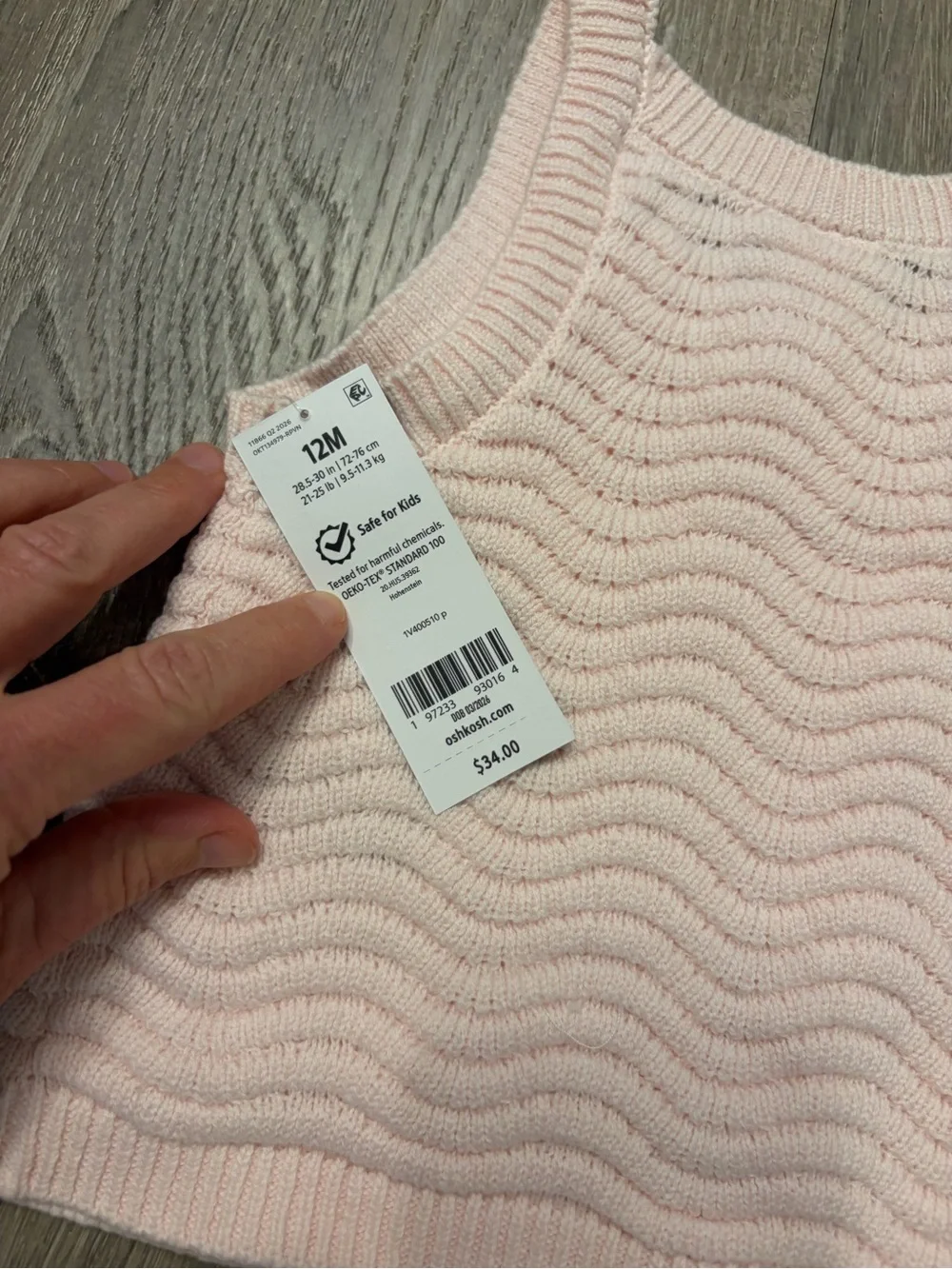 OshKosh B'gosh Light Pink Off-the-Shoulder Knit Tank Sweater- NWT